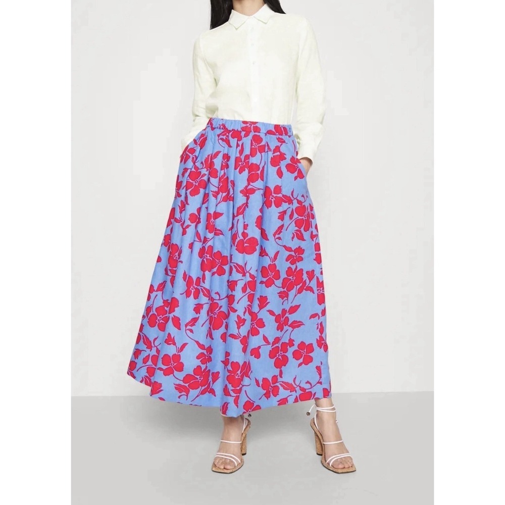Weekend Max Mara NWTRed Floral Midi Skirt Size 16 Pockets Elastic Waist Blue/red